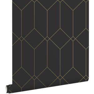 Estahome papel de parede motivo art deco pretoedourado 53 cm x 10.05 m