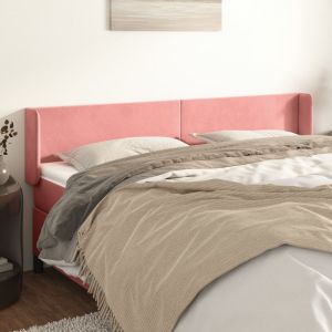 Cabeceira de cama c/ abas veludo 203x16x78/88 cm rosa