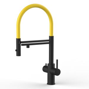 Grifo cocina 5 vías acero inox ducha 2 chorros amovible, negro / amarillo