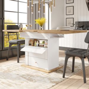 Mesa de jantar extensível natural e branco 75x110-140x80cm