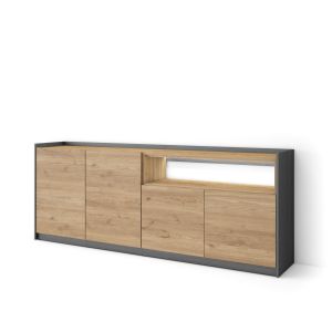 Aparador sala de jantar, 207x37x80cm, carvalho e preto, LED rf4941
