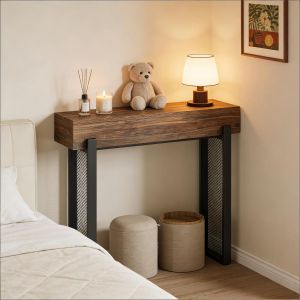 Mesa consola para entrada com arrumação preto e castanho rústico