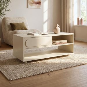 Mesa de centro bege 110 cm 1 gaveta acabamento melamínico flora