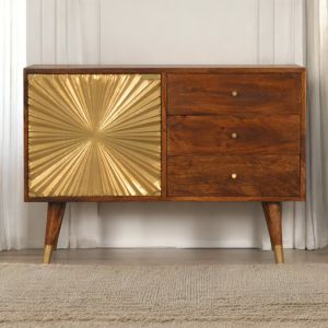 Artisan furniture aparador em madeira maciça com acabamento dourado