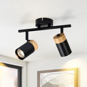 Nettlife plafon 2 focos de madeira pretos gu10 LED ajustável 330° para
