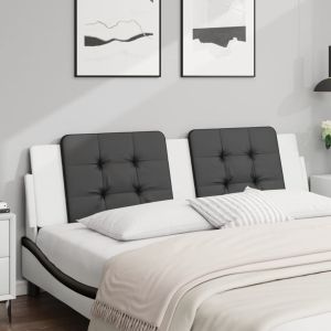 Almofadão de cabeceira 180 cm couro artificial preto e branco ptob5050