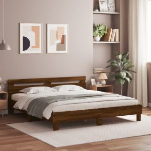 Cama cabeceira/luzes LED 160x200 cm carvalho castanho seaw3764