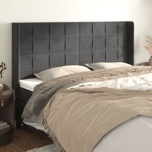 Cabeceira cama c/ abas veludo 183x16x118/128 cm cinzento-escuro ptob4701