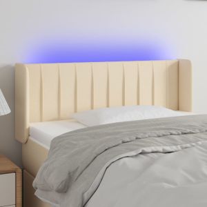 Cabeceira de cama c/ luzes LED tecido 103x16x78/88 cm cor creme