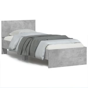 Cama c/ cabeceira/luzes LED 90x200cm cinza cimento seaw7840
