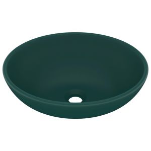 Lavatório oval de luxo vidaxl cerâmica verde escuro mate 40x33 cm
