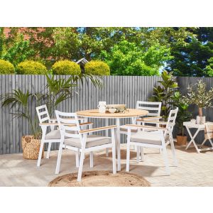 Conjunto de refeição de jardim 4 lugares cavoli com almofadas metal creme