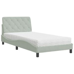 vidaXL cama con colchón terciopelo gris claro 100x200 cm