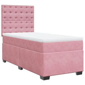 vidaXL cama box spring con colchón terciopelo rosa 100x200 cm