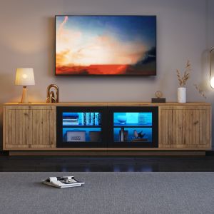 Móvel de tv com LED e 4 portas natural e preto 45x180x40cm