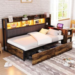 Sofá cama ferro 90x200cm com arrumação LED e secretária