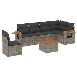 vidaXL set de sofás de jardín 7 piezas con cojines ratán pe gris