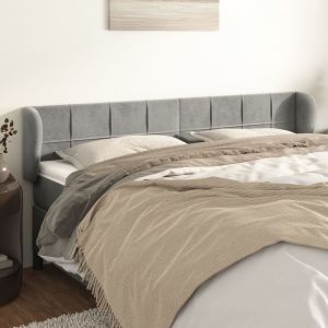Cabeceira de cama c/ abas veludo 163x23x78/88 cm cinzento-claro