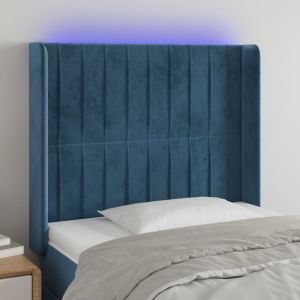 Cabeceira cama c/ luzes LED veludo 103x16x118/128cm azul-escuro ptob6984