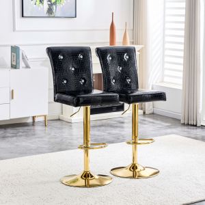 Cadeira de bar em PVC preto com botão decorativo e assento almofadado