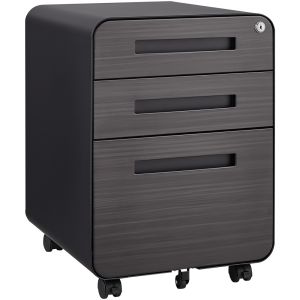 Arquivo com rodas 3 gavetas com fechadura metal preto castanho