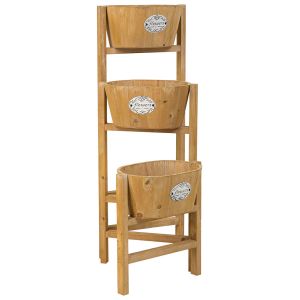 Suporte com 3 cestos de madeira castanhos 89x18x79