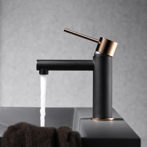 Misturador monocomando bidê preto e ouro rosa em latão e zama