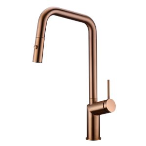 Misturador de cozinha extraível ouro rosa em aço e latão