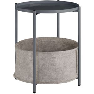 Mesa auxiliar redonda, tabuleiro e cesta, 45,5 x 53 cm, cinzento escuro