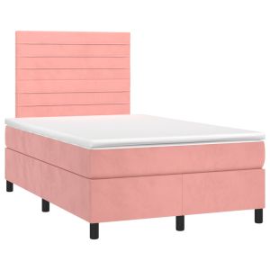 vidaXL cama box spring con colchón terciopelo rosa 120x190 cm