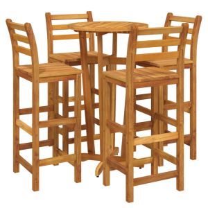 vidaXL mesa y taburetes altos de jardín 5 pzas madera maciza acacia