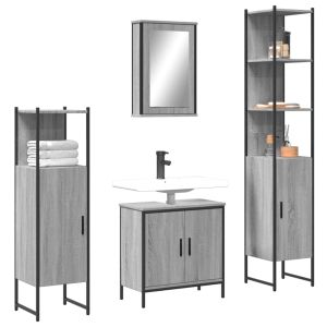 4 pcs conjunto móveis casa de banho madeira proc. Cinza sonoma