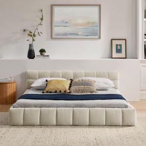 Cama,160×200cm,colcha de chenille,bege.