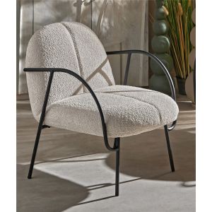 Poltrona badru, tecido atoalhado bege macio, 67x80x80 cm