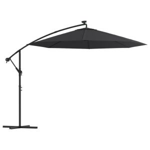 vidaXL sombrilla voladiza con luces LED y poste de acero negra 300 cm