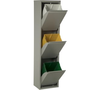 Lixeira de reciclagem cinza fosco com 3 compartimentos, 3 x 18l