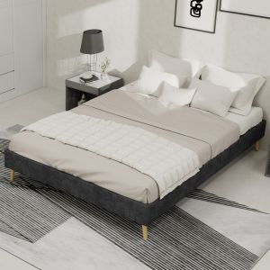 Cama estofada 140x200cm com arrumação veludo cinzento