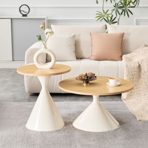 Mesa de centro 2 peças empilhável metal madeira castanho 40x70x70cm