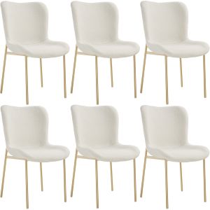 6 cadeiras de sala de jantar tejido bouclé 54 x 62 x 90 cm branco/dorado
