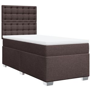vidaXL cama box spring con colchón tela marrón oscuro 90x190 cm