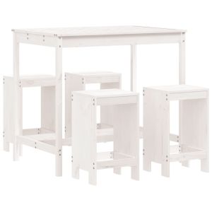 vidaXL set de mesa y taburetes altos jardín 5 pzas madera pino blanco