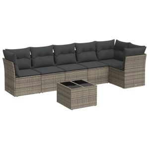 vidaXL set de sofás de jardín 7 piezas con cojines ratán pe gris
