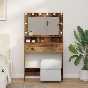 Mesa de maquiagem com luzes LED em madeira escura 79x41x135 cm wf161029