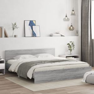 Cama c/ cabeceira/luzes LED 200x200cm cinzento sonoma seaw8517