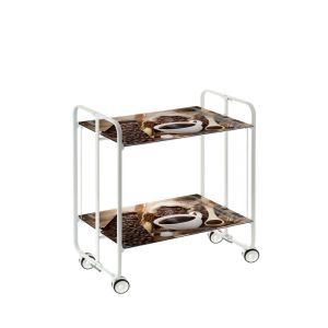 Carrinho de serviço dobrável bauhaus, armação de metal branco, 2 bandejas