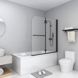 Divisória de chuveiro dobrável 2 painéis esg 120x140 cm preto