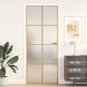Porta interior 83x201,5 cm vidro temperado e alumínio dourado weg7147