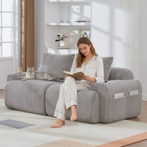 Sofá modular 2 lugares bombazina cinzento claro porta-copos bolsa lateral