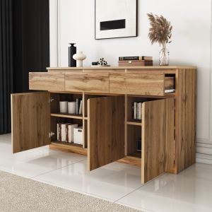 Aparador em madeira 3 portas 3 gavetas natural 81x135x40cm