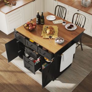 Ilha de cozinha dobrável arrumação mdf metal preta 147x44x93cm